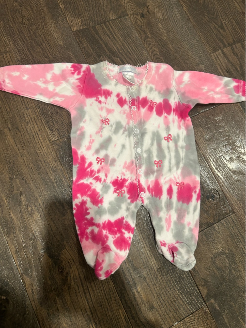 Baby Steps Tie-Dye Pink & White Baby One-Piece with Bow Accents Newborn